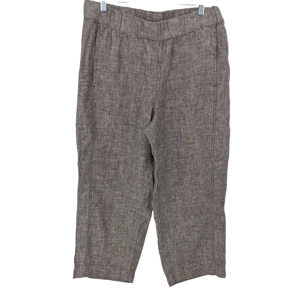 Pure Jill J Jill  Linen Pants Medium Brown Pull On Crop Straight Leg Casual